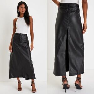 Free People Black Vegan Leather Maxi Skirt